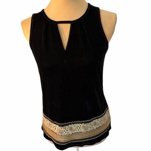 THML Velvet Black Tank Top with Gold & Cream Lace Detail‎ | XS